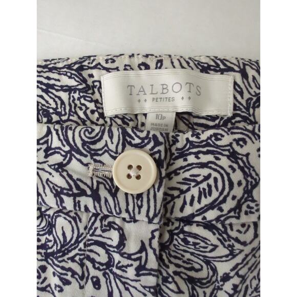 Talbots Petits Navy and Cream Floral Paisley Capri Pants Stretch womens sz 10P - Picture 2 of 7